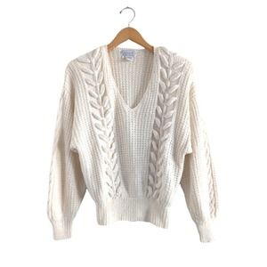 Nannell Rare Vintage Cream Rare Rhinestone Shoulder Pads 80's Sweater Medium